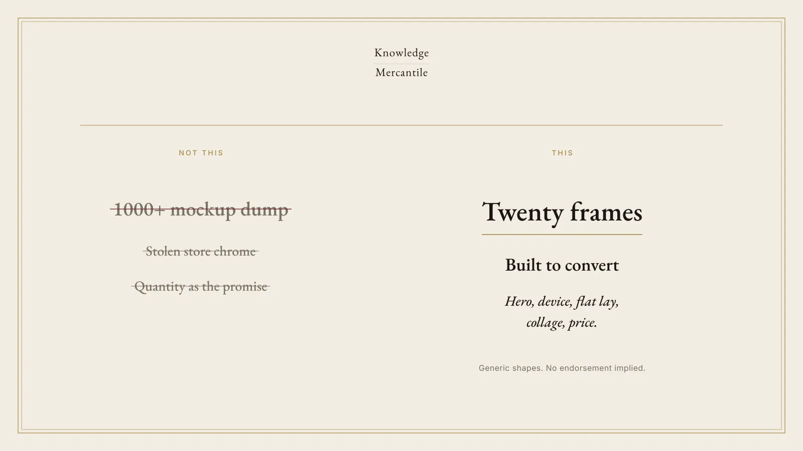 Panel stating the Listing Conversion Kit is not a 1000-plus mockup dump. Twenty conversion frames are marked instead.